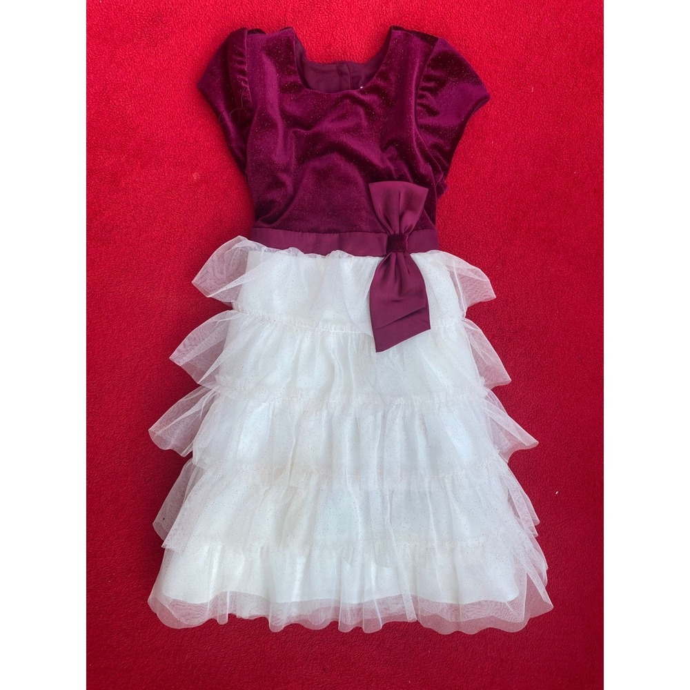 Girls Sz 8 Jona Michelle Party Dress Velvet Top Ruffle Tiered Skirt Girls Size 6